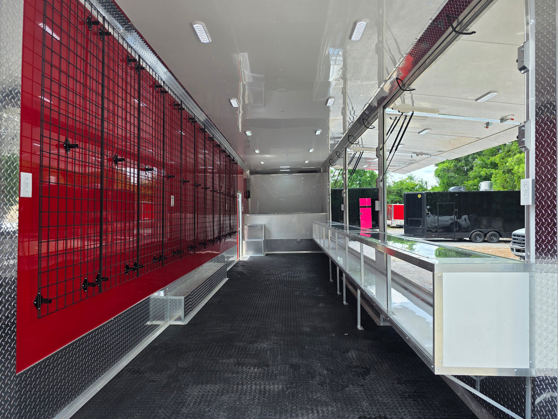 8.5' x 40' Gooseneck Display Merchandise Concession Trailer Interior back side picture 