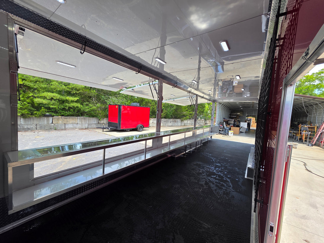 8.5' x 40' Gooseneck Display Merchandise Concession Trailer Interior front right angle picture 