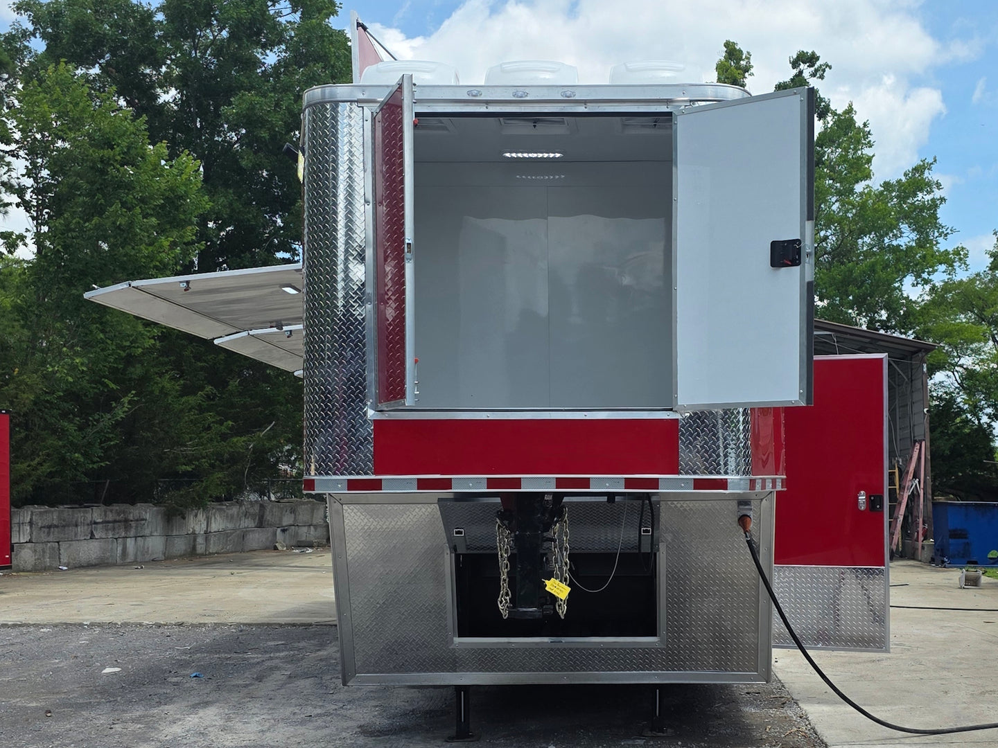 8.5' x 40' Gooseneck Display Merchandise Concession Trailer Open front side picture 