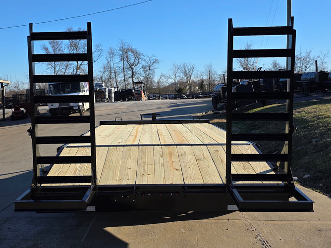 8.5x16 I-Beam Deckover Trailer (2) 7K Axles Stand-Up Ramps 14K GVWR