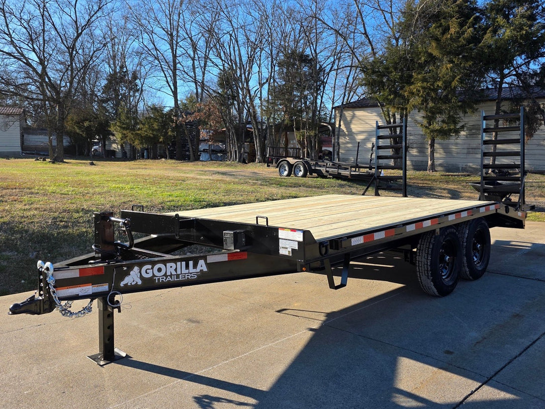 8.5x16 I-Beam Deckover Trailer (2) 7K Axles Stand-Up Ramps 14K GVWR front right angled picture