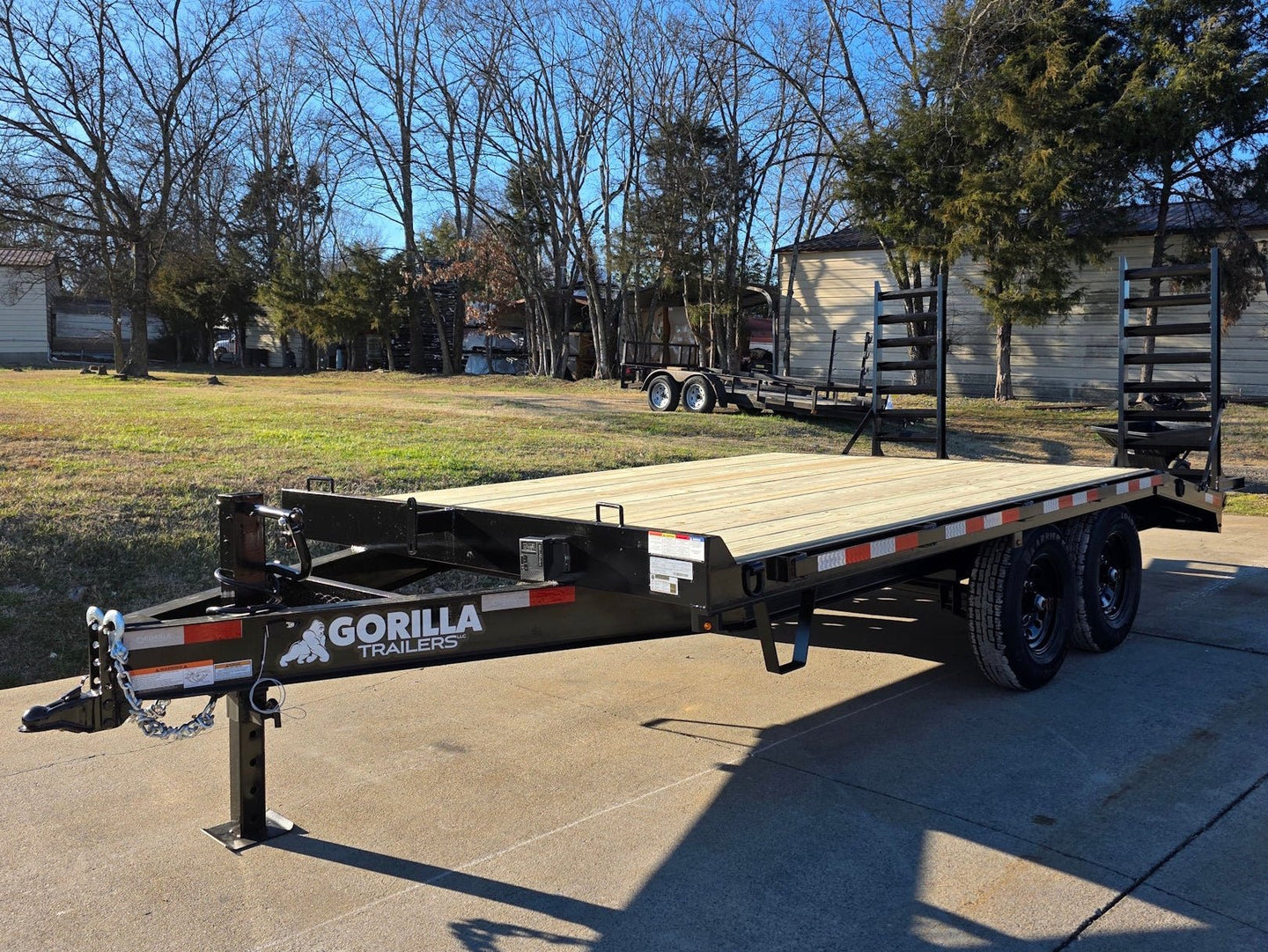 8.5x16 I-Beam Deckover Trailer (2) 7K Axles Stand-Up Ramps 14K GVWR front right angled picture