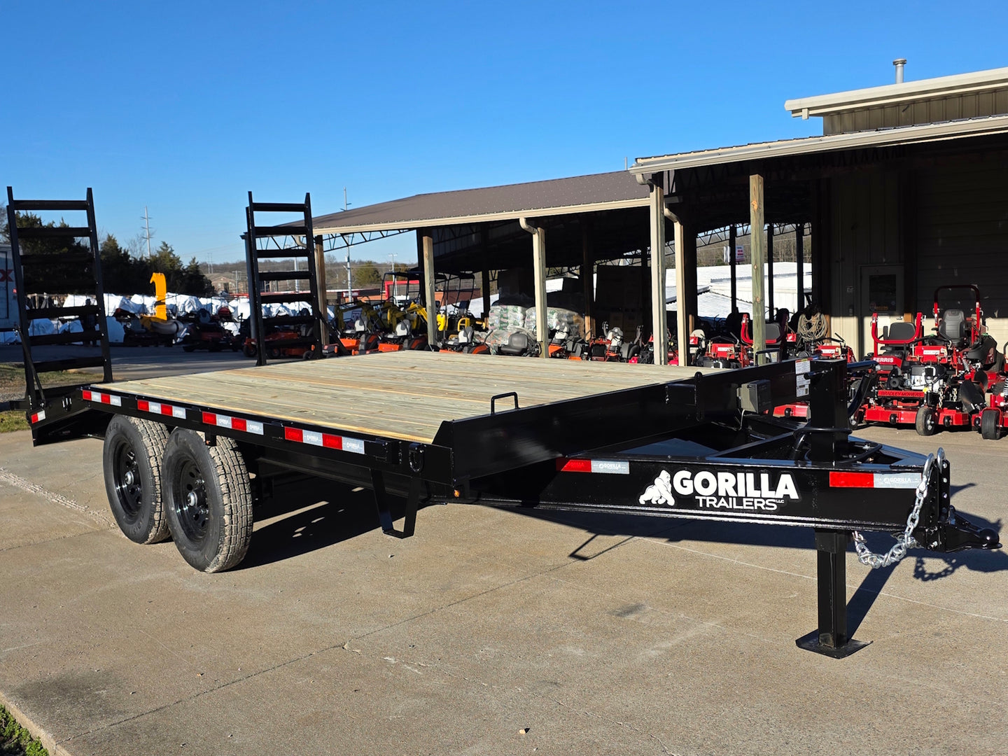 8.5x16 I-Beam Deckover Trailer (2) 7K Axles Stand-Up Ramps 14K GVWR left front angled picture 