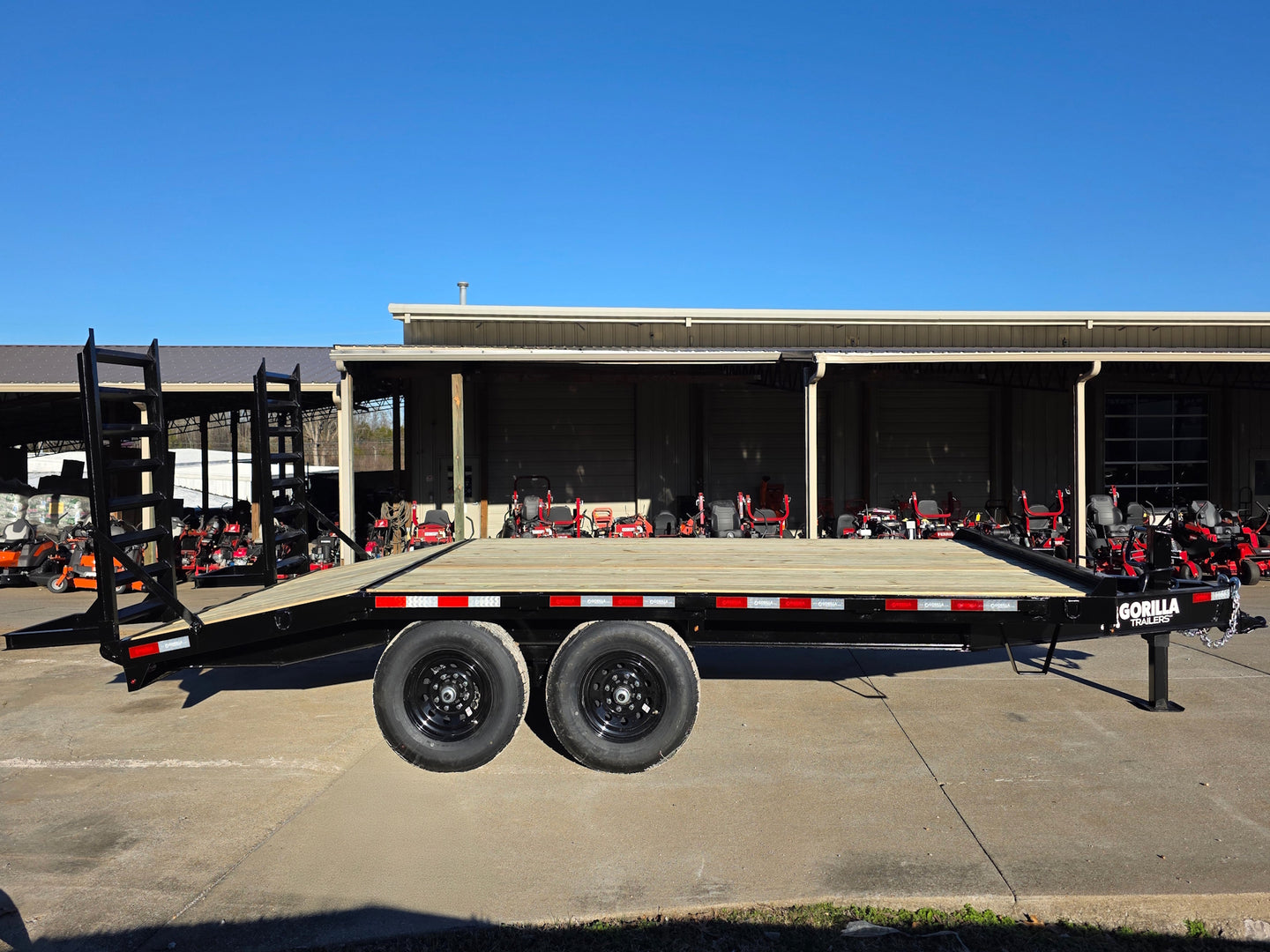 8.5x16 I-Beam Deckover Trailer (2) 7K Axles Stand-Up Ramps 14K GVWR left side picture 