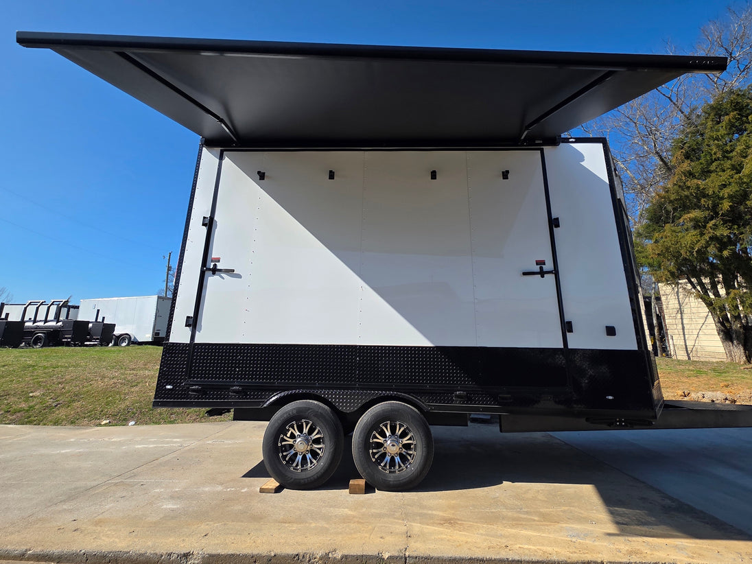 8.5x16 white w/ blackout stage Canopy open left side picture 