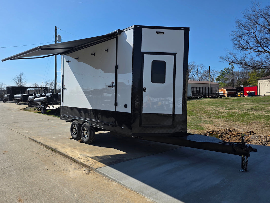 8.5x16 white w/ blackout stage canopy open left side angle picture 