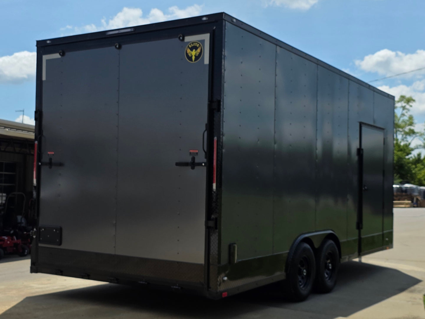 8.5x20 Charcoal Enclosed Trailer with Blackout Package (2) 5200lb Axles Storage Back right-angle picture 