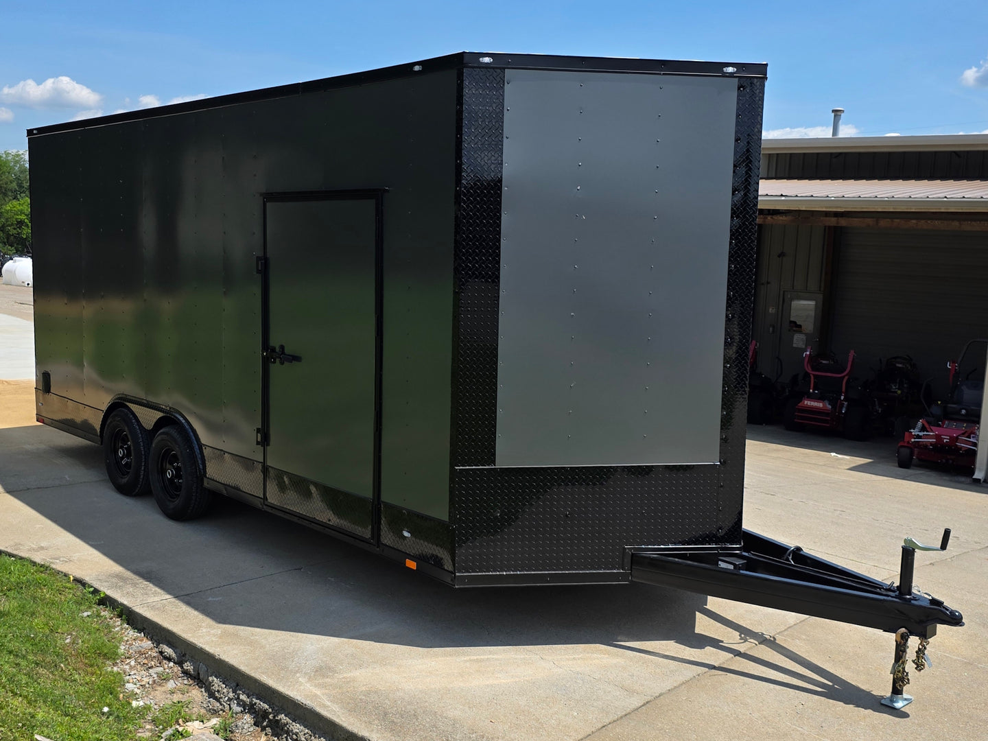 8.5x20 Charcoal Enclosed Trailer with Blackout Package (2) 5200lb Axles Storage Front left angle picture 