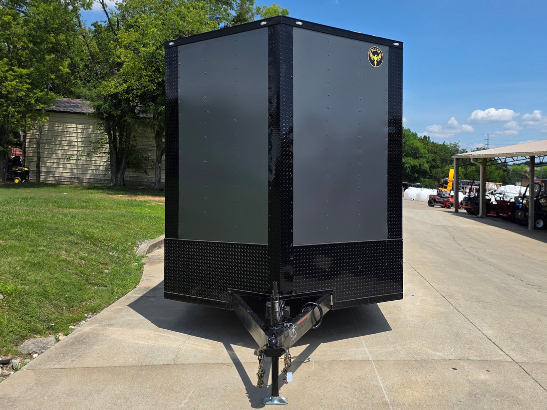 8.5x20 Charcoal Enclosed Trailer with Blackout Package (2) 5200lb Axles Storage Front side picture 