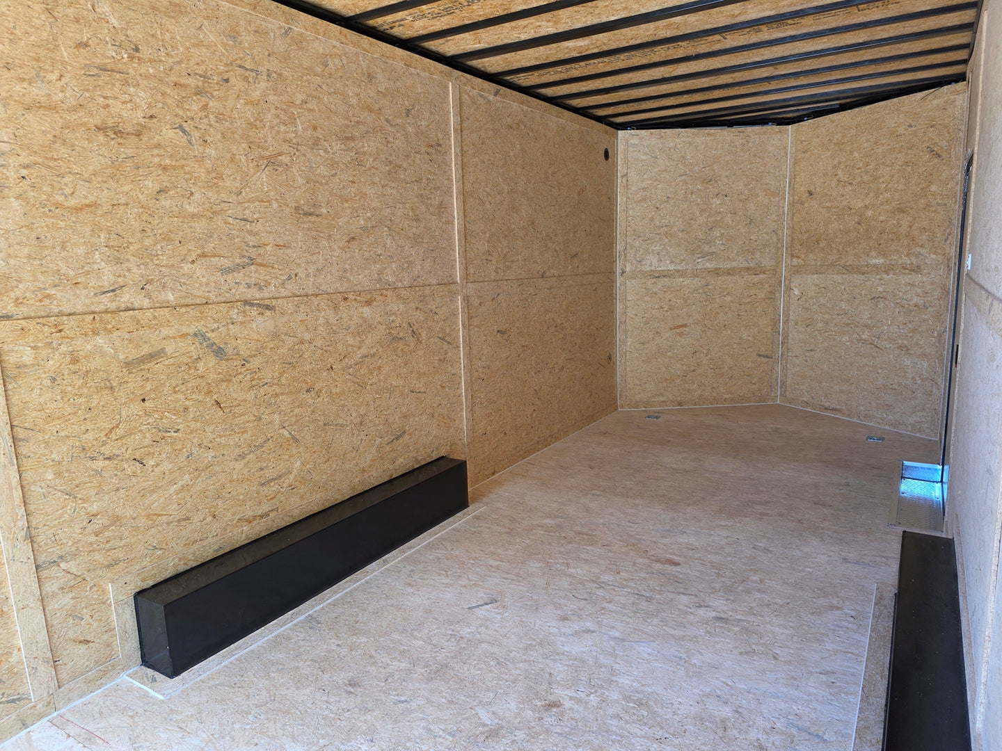 8.5x20 Charcoal Enclosed Trailer with Blackout Package (2) 5200lb Axles Storage Interior back right angle picture 