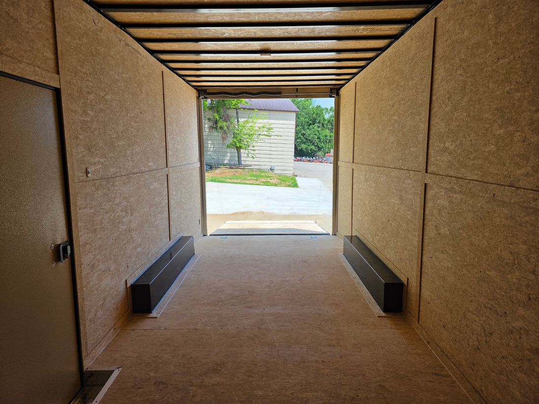 8.5x20 Charcoal Enclosed Trailer with Blackout Package (2) 5200lb Axles Storage Interior front side picture 