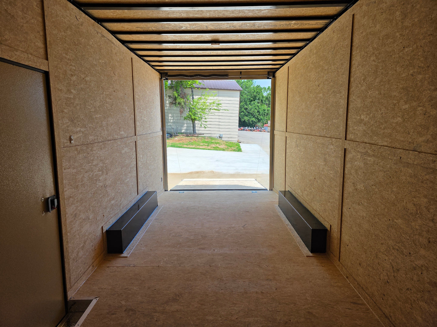 8.5x20 Charcoal Enclosed Trailer with Blackout Package (2) 5200lb Axles Storage Interior front side picture 