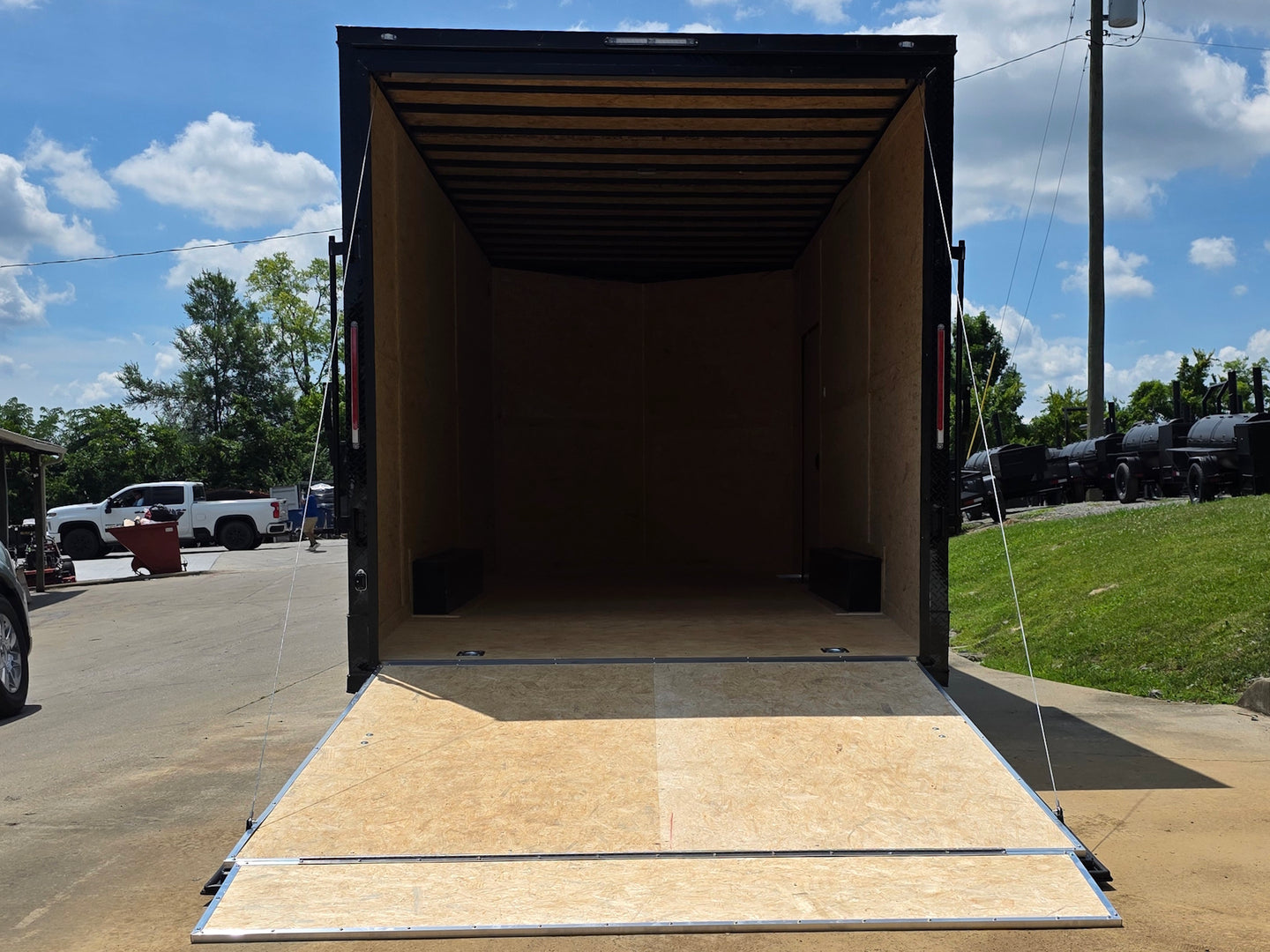 8.5x20 Charcoal Enclosed Trailer with Blackout Package (2) 5200lb Axles Storage Open back side picture 