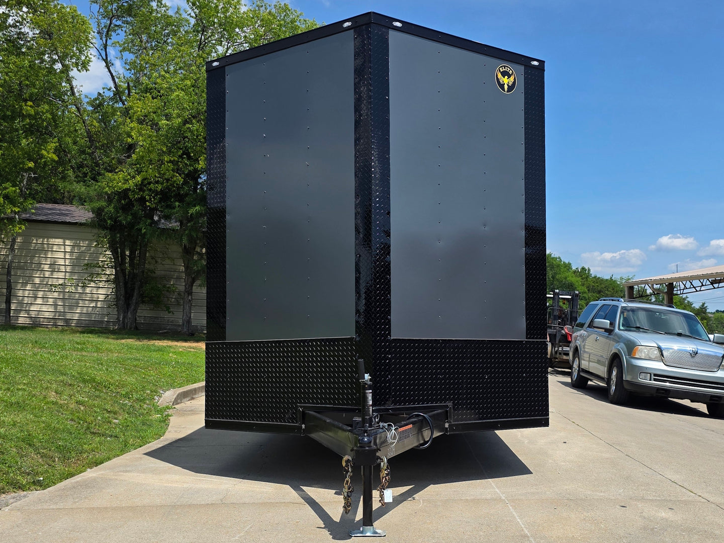 8.5x20 Charcoal Enclosed Trailer with Blackout Package (2) 5200lb Axles Storage Open front side picture 