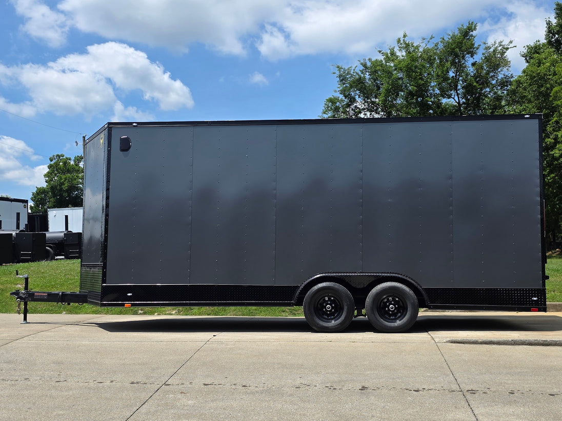 8.5x20 Charcoal Enclosed Trailer with Blackout Package (2) 5200lb Axles Storage Right side picture 