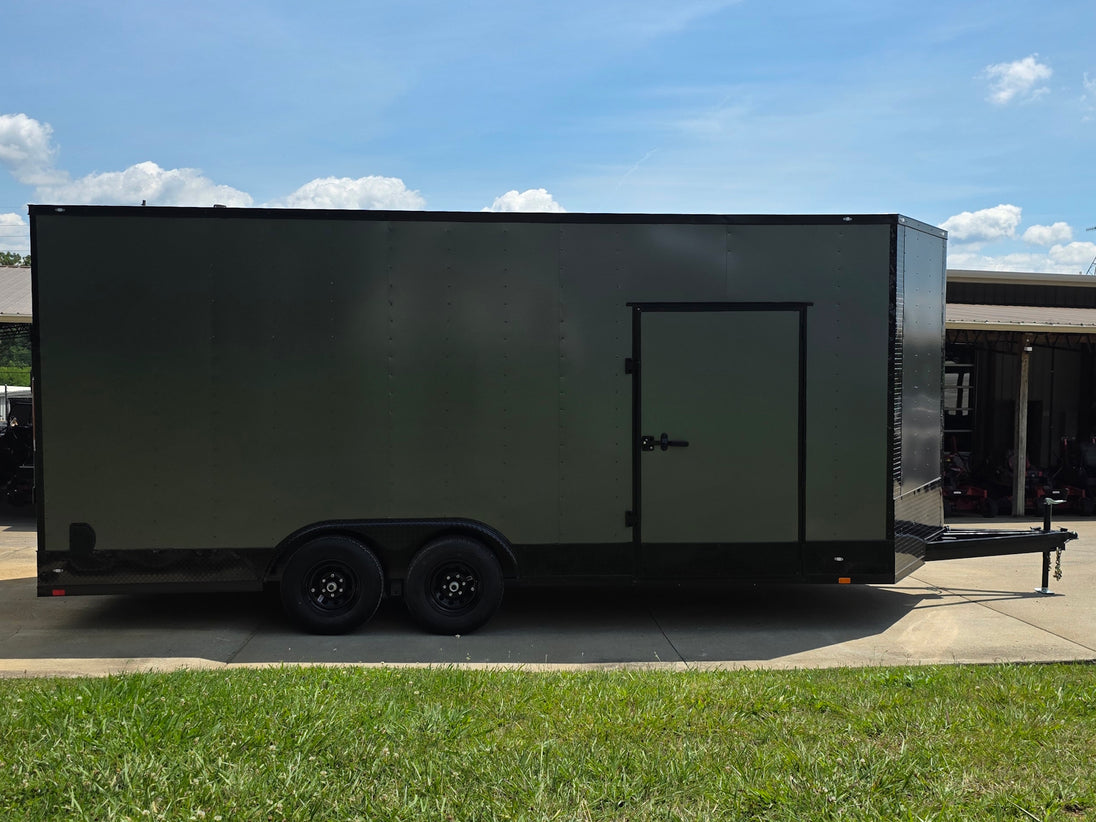 8.5x20 Charcoal Enclosed Trailer with Blackout Package (2) 5200lb Axles Storage left side picture 