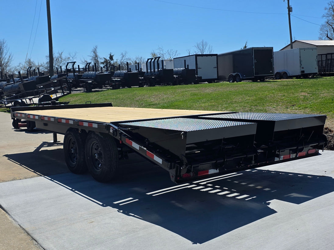 8.5x20 I Beam Deck over Dovetail Equipment Trailer 2-7k Axles with King Kong Ramps Back left angle picture 