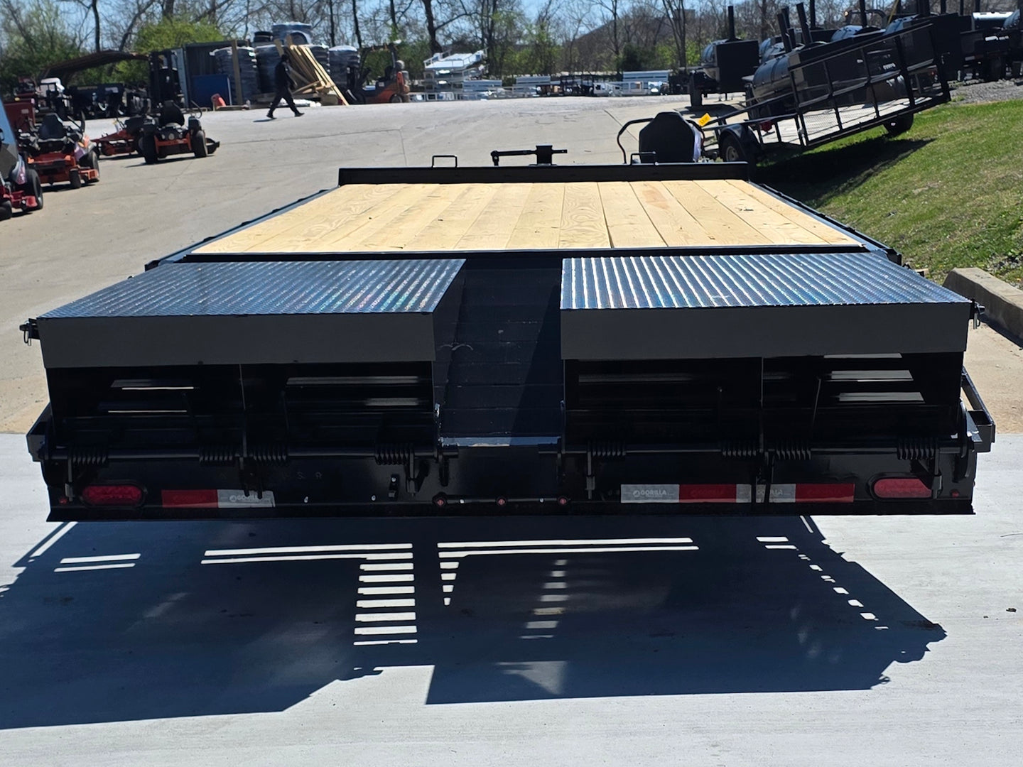 8.5x20 I Beam Deck over Dovetail Equipment Trailer 2-7k Axles with King Kong Ramps back side picture 