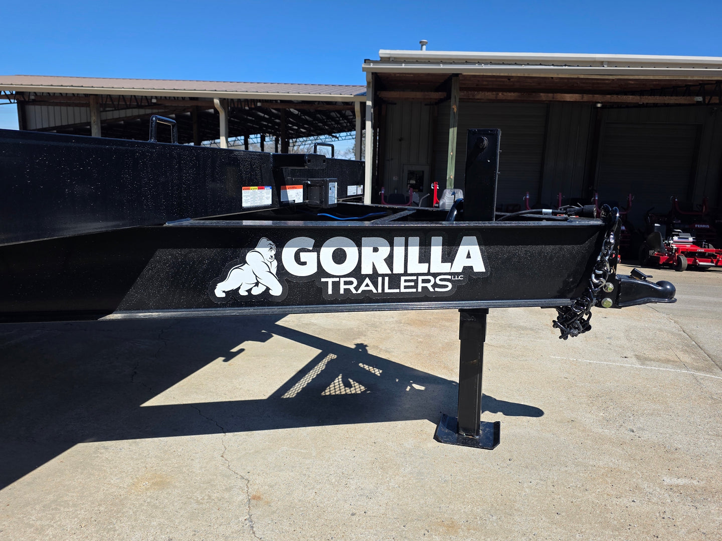 8.5x20 I Beam Deck over Dovetail Equipment Trailer 2-7k Axles with King Kong Ramps Hitch view 