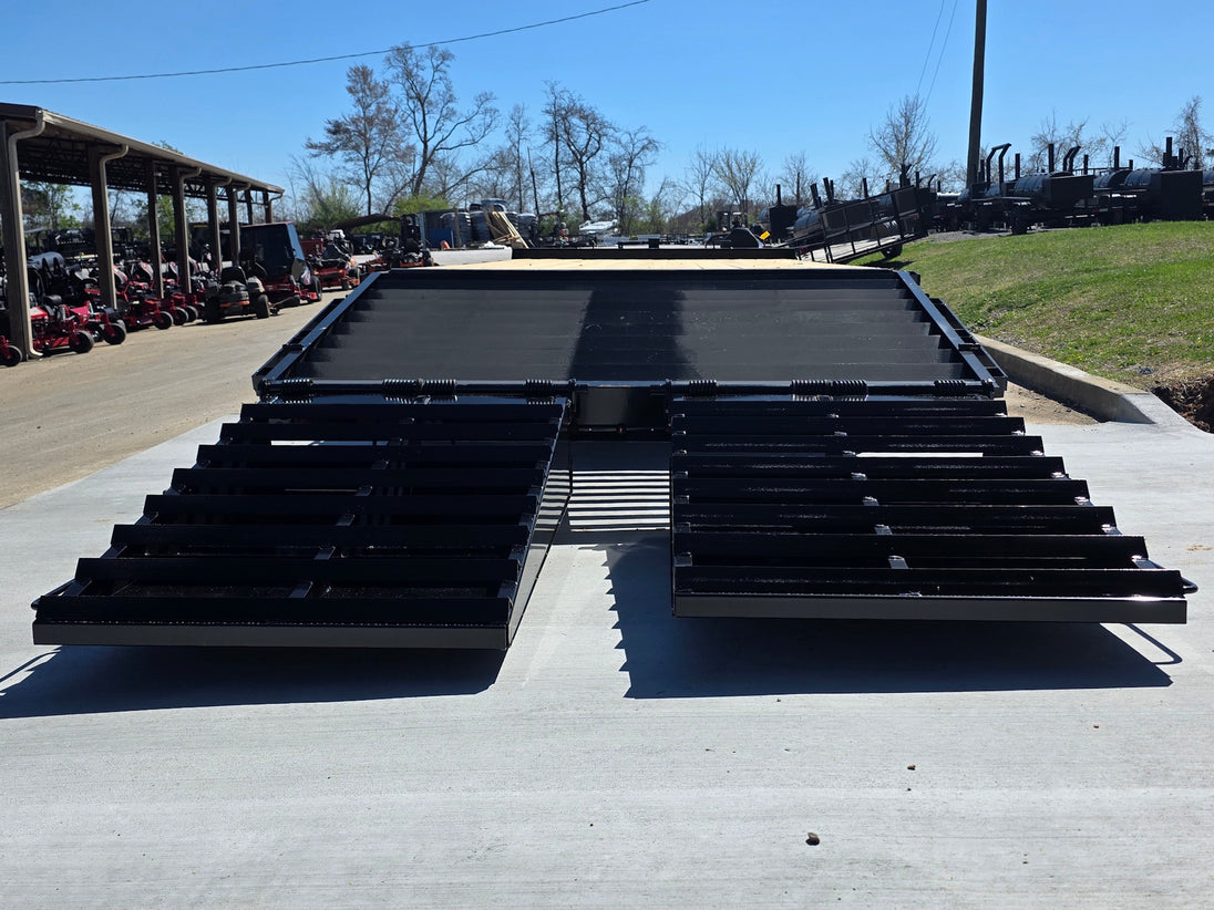 8.5x20 I Beam Deck over Dovetail Equipment Trailer 2-7k Axles with King Kong Ramps Open Back side picture 