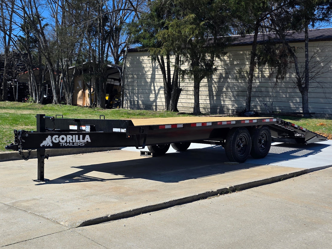 8.5x20 I Beam Deck over Dovetail Equipment Trailer 2-7k Axles with King Kong Ramps Open Front right angle picture 