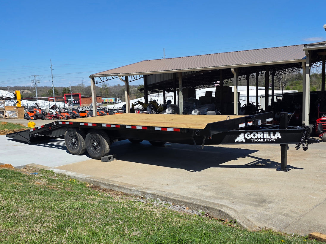 8.5x20 I Beam Deck over Dovetail Equipment Trailer 2-7k Axles with King Kong Ramps Open front left angle picture 