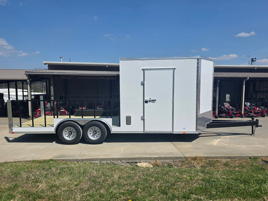 8.5x20 White Enclosed Hybrid Utility Trailer (2) 7,000lb Axles Left side picture 