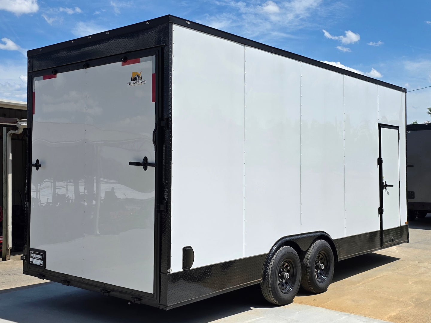 8.5x20 White With Blackout Package 2-5200lb axles Back right angle picture 