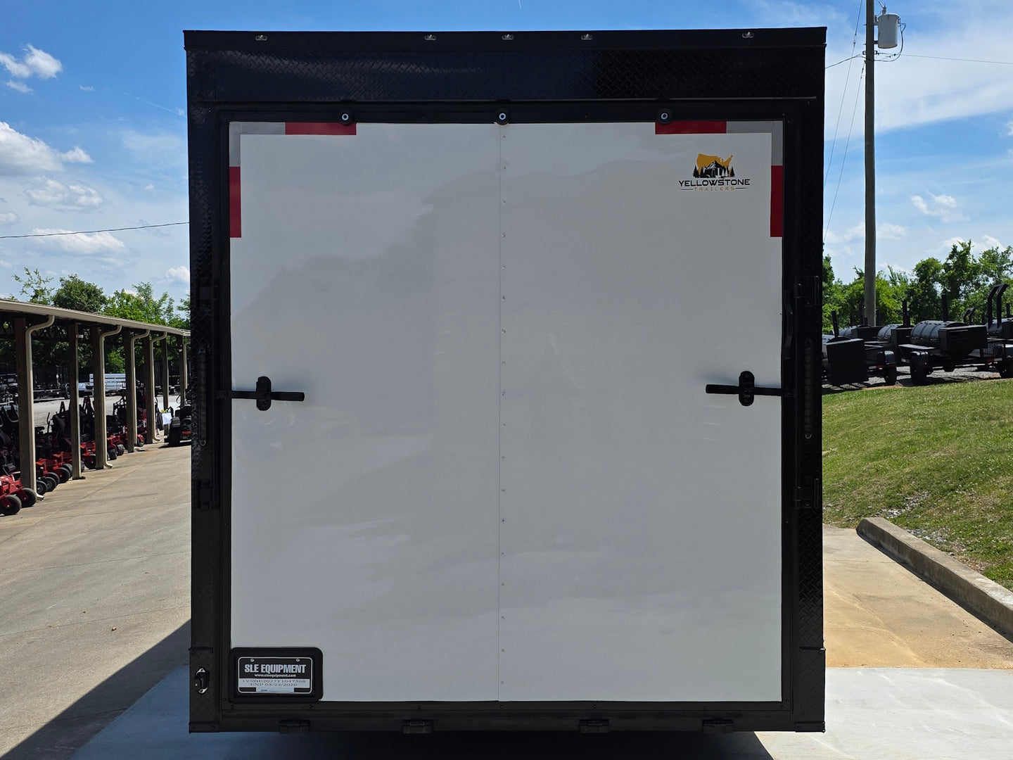 8.5x20 White With Blackout Package 2-5200lb axles Back side picture 