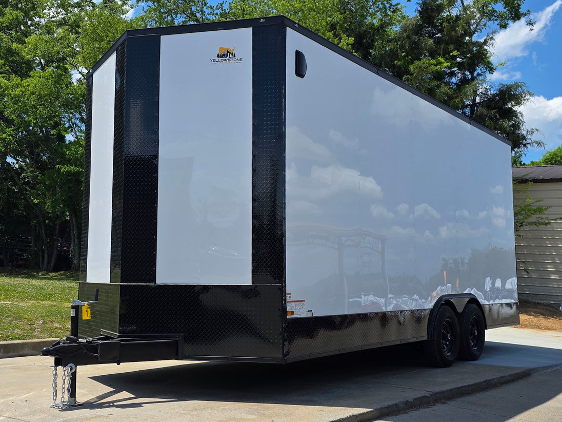 8.5x20 White With Blackout Package 2-5200lb axles Front right angle picture 
