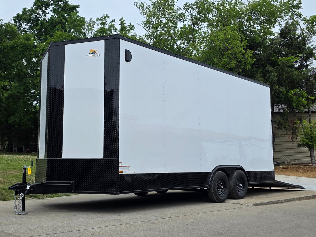 8.5x20 White With Blackout Package 2-5200lb axles Open front right angle picture 