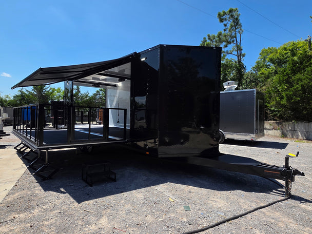 8.5x24 Black Stage trailer-34619 Open front left angel picture 