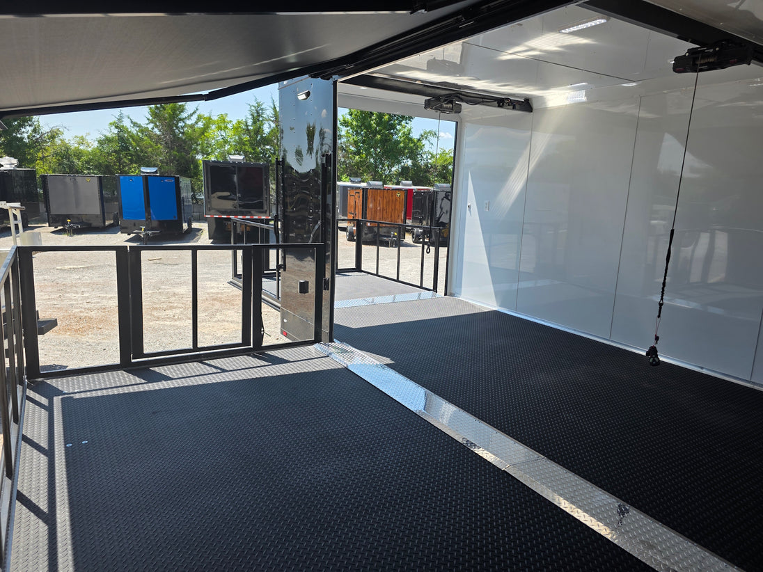 8.5x24 Black Stage trailer-34619 Side stage front left angle picture 