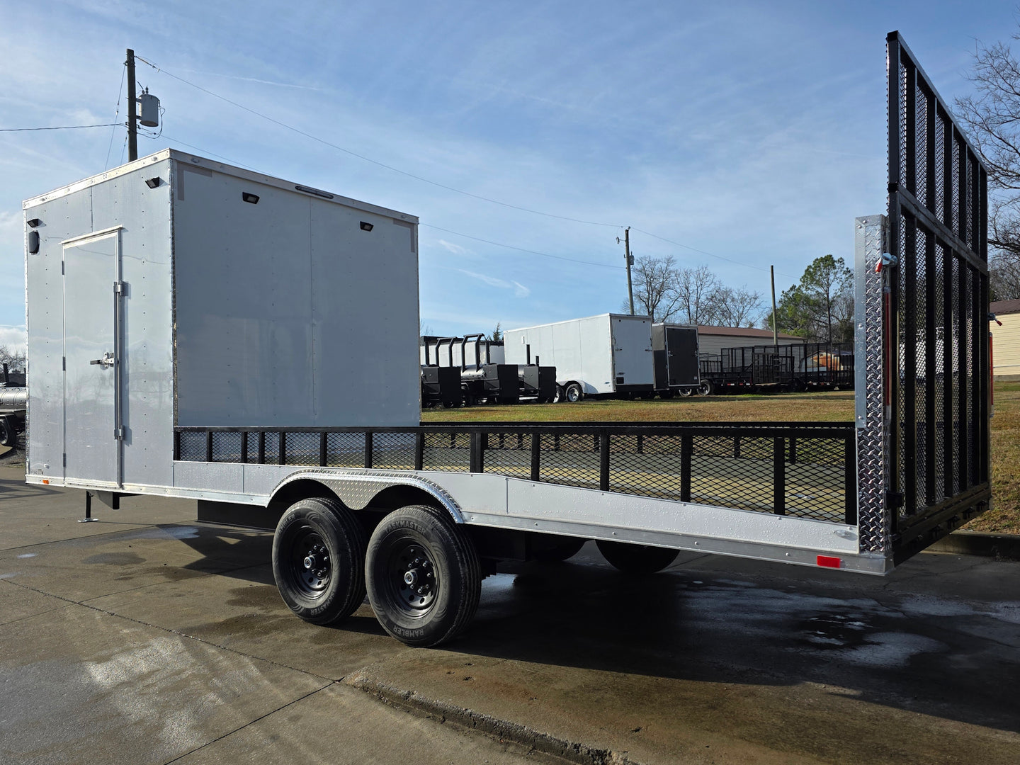 8.5x24 Hybrid White Enclosed V - Nose Trailer (2) 7000lb Axles 14k GVWR - SLE Equipment - 7