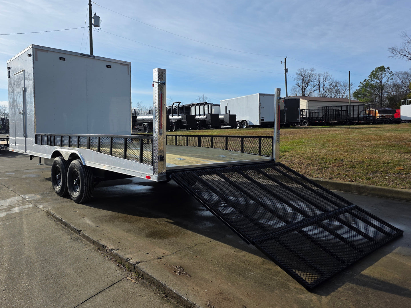 8.5x24 Hybrid White Enclosed V - Nose Trailer (2) 7000lb Axles 14k GVWR - SLE Equipment - 17