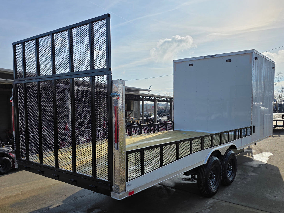 8.5x24 Hybrid White Enclosed V - Nose Trailer (2) 7000lb Axles 14k GVWR - SLE Equipment - 14