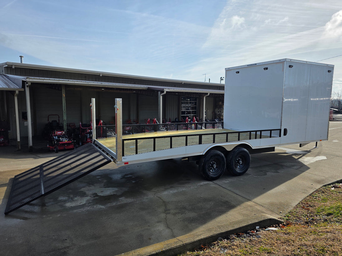 8.5x24 Hybrid White Enclosed V - Nose Trailer (2) 7000lb Axles 14k GVWR - SLE Equipment - 19
