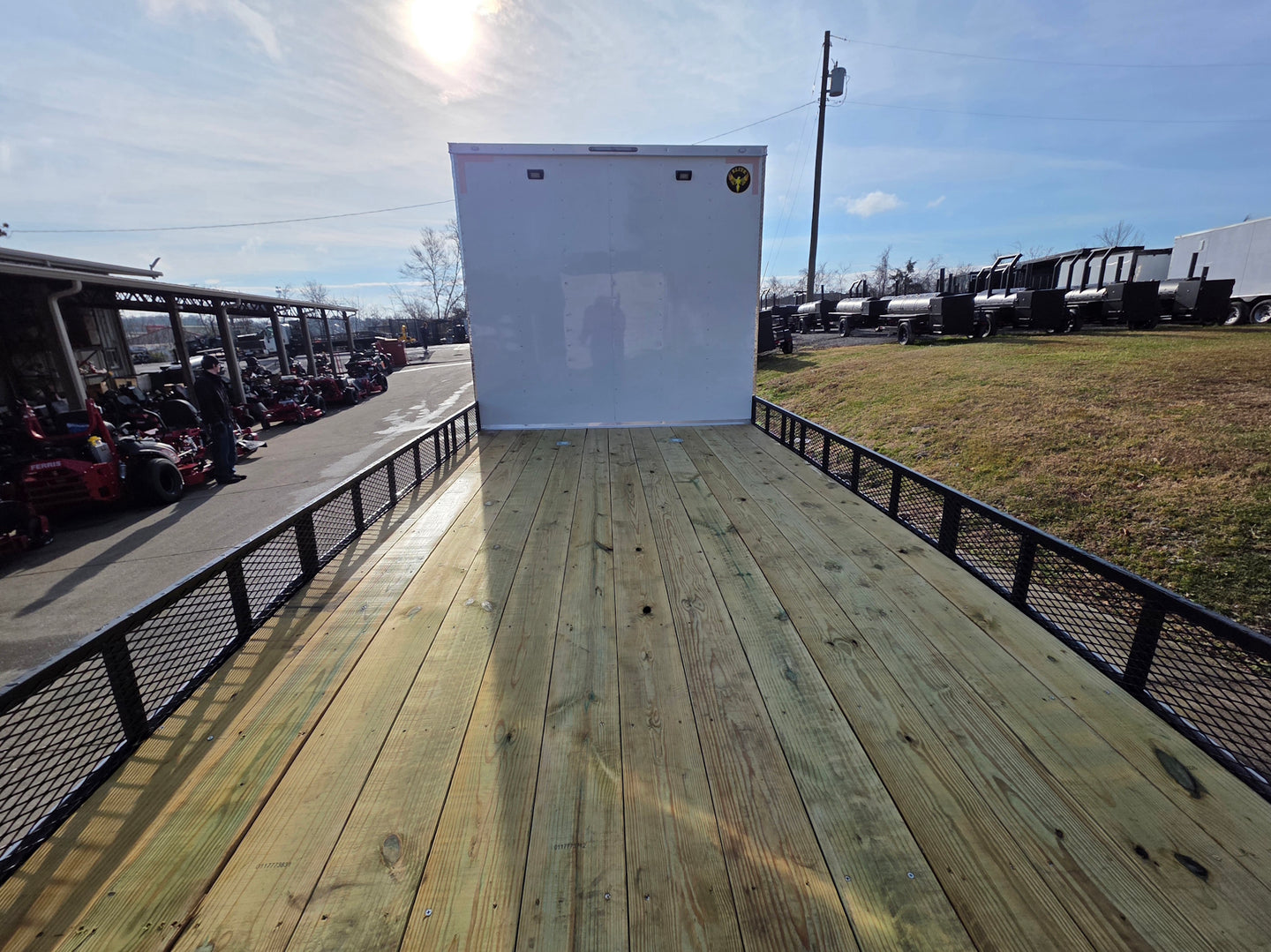 8.5x24 Hybrid White Enclosed V-Nose Trailer (2) 7000lb Axles back straight view picture 