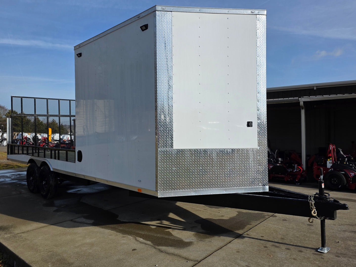 8.5x24 Hybrid White Enclosed V-Nose Trailer (2) 7000lb Axles front left view picture 