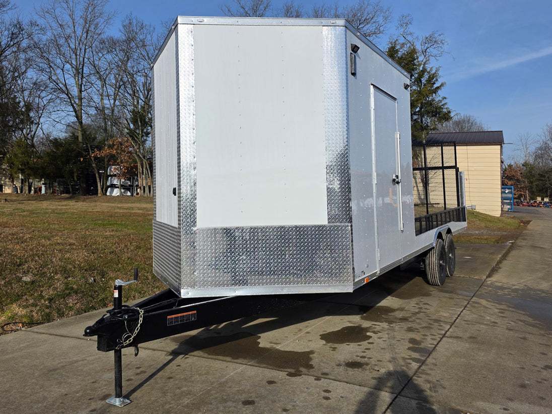 8.5x24 Hybrid White Enclosed V - Nose Trailer (2) 7000lb Axles 14k GVWR - SLE Equipment - 3