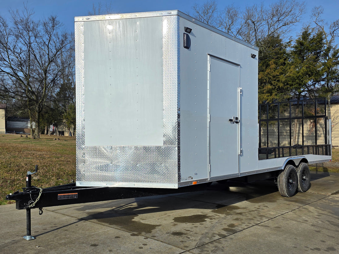 8.5x24 Hybrid White Enclosed V-Nose Trailer (2) 7000lb Axles front right angled view picture 
