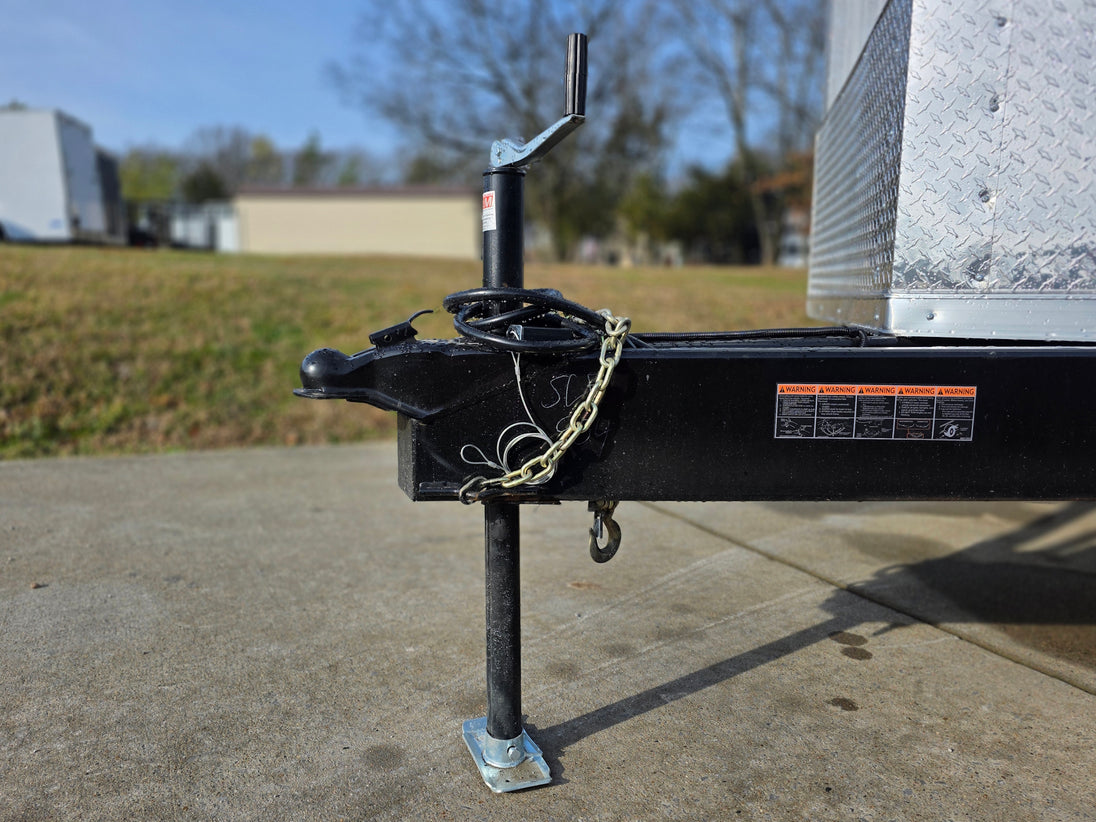 8.5x24 Hybrid White Enclosed V-Nose Trailer (2) 7000lb Axles jack and chain view picture