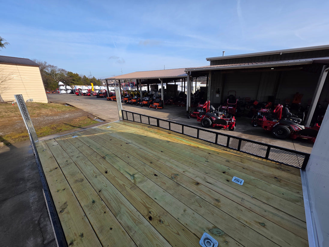 8.5x24 Hybrid White Enclosed V-Nose Trailer (2) 7000lb Axles left deck view picture 