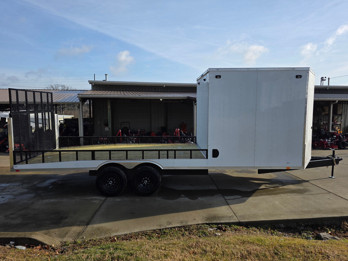 8.5x24 Hybrid White Enclosed V-Nose Trailer (2) 7000lb Axles left side view picture 