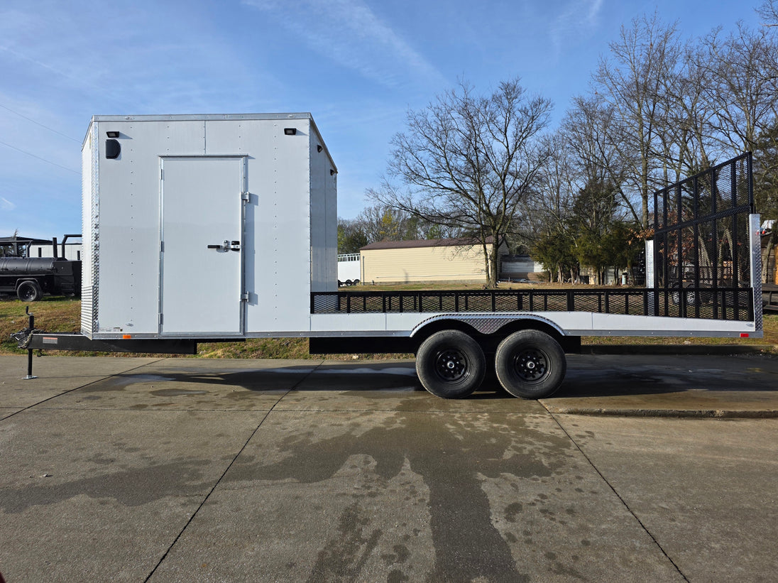 8.5x24 Hybrid White Enclosed V-Nose Trailer (2) 7000lb Axles right side view picture 