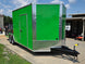 8.5x24 Lime Green Enclosed Hybrid (2) 7,000lb axles Front left angle picture 