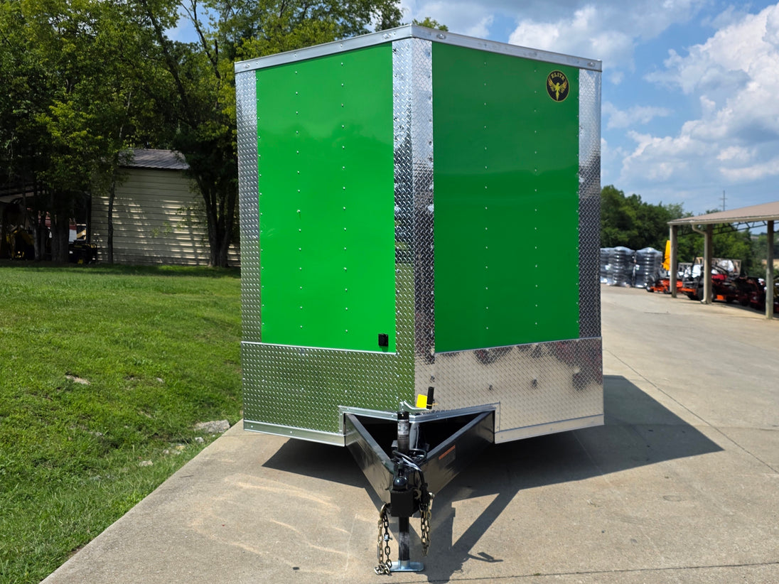 8.5x24 Lime Green Enclosed Hybrid (2) 7,000lb axles Front side picture 