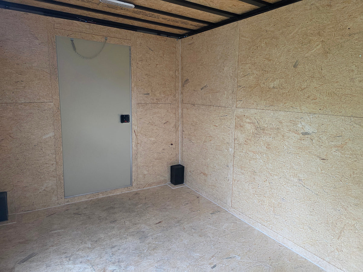 8.5x24 Lime Green Enclosed Hybrid (2) 7,000lb axles Interior front left angle picture 