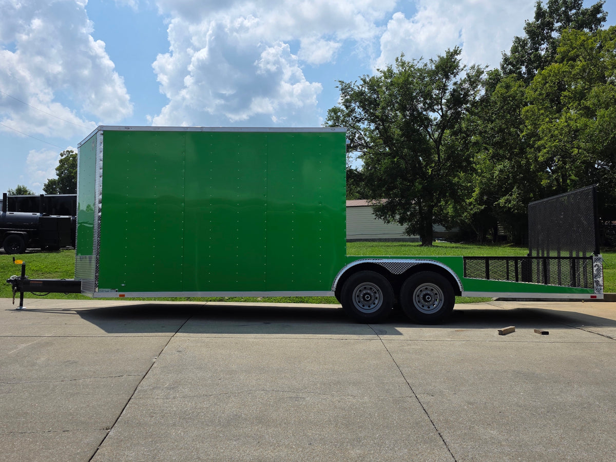 8.5x24 Lime Green Enclosed Hybrid (2) 7,000lb axles Right side picture 