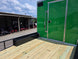 8.5x24 Lime Green Enclosed Hybrid (2) 7,000lb axles Utility back right angle picture 
